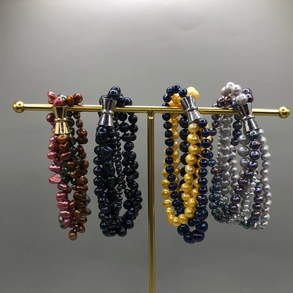 Cultured dyed freshwater pearls bracelets bundle lot 4, layered, multi strand.